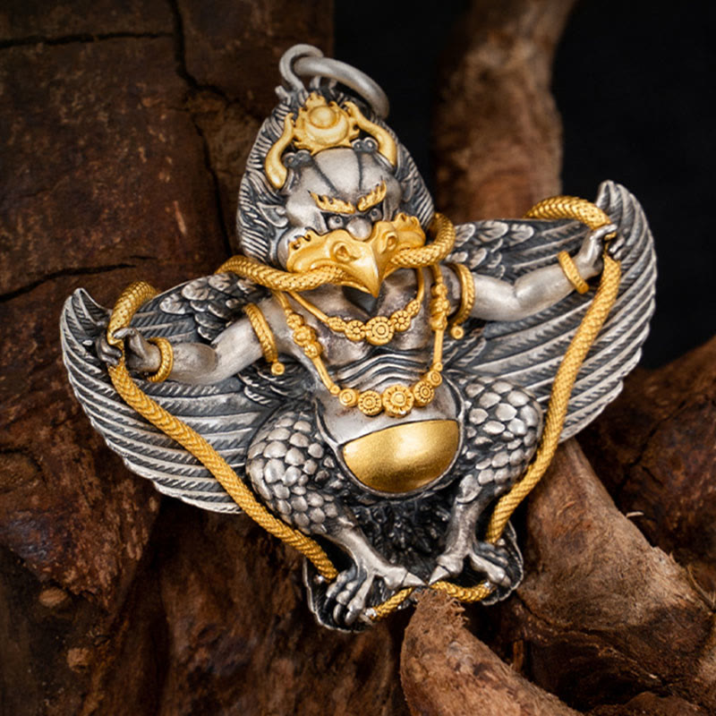 Halskette mit Weisheitsanhänger aus tibetischem Garuda-Vogel aus 925er Sterlingsilber mit Buddha Stones - image 0