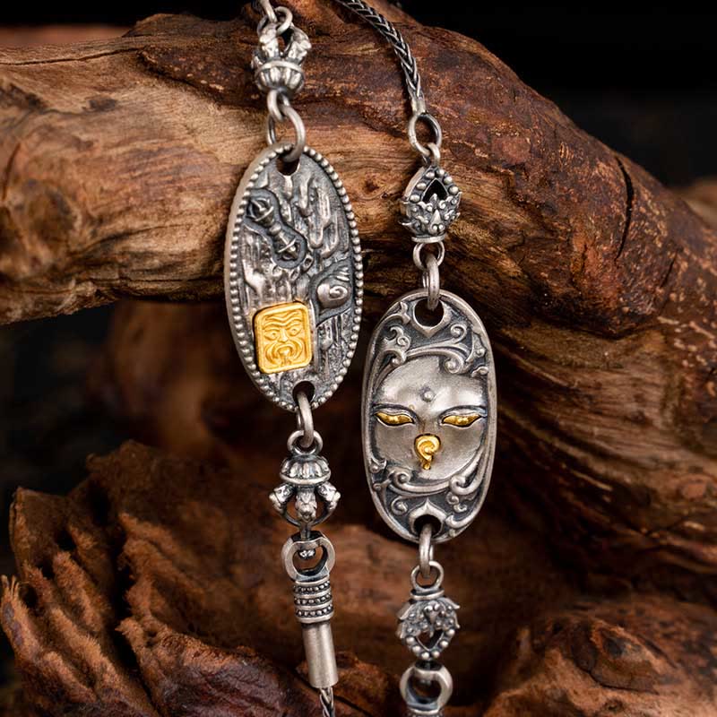 Buddha Stones, 925er Sterlingsilber, tibetische Zakiram, Göttin des Reichtums, Bodhisattva Tara, Om Mani Padme Hum, Schutz, Metallkette, Halskette - image 1