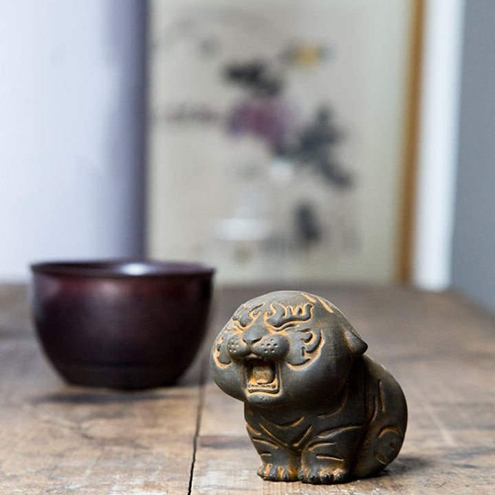 Buddha Stones, Mini-Statue aus süßem Tiger, Eisenpulver, Rostguss, Kunstharz, Heimdekoration