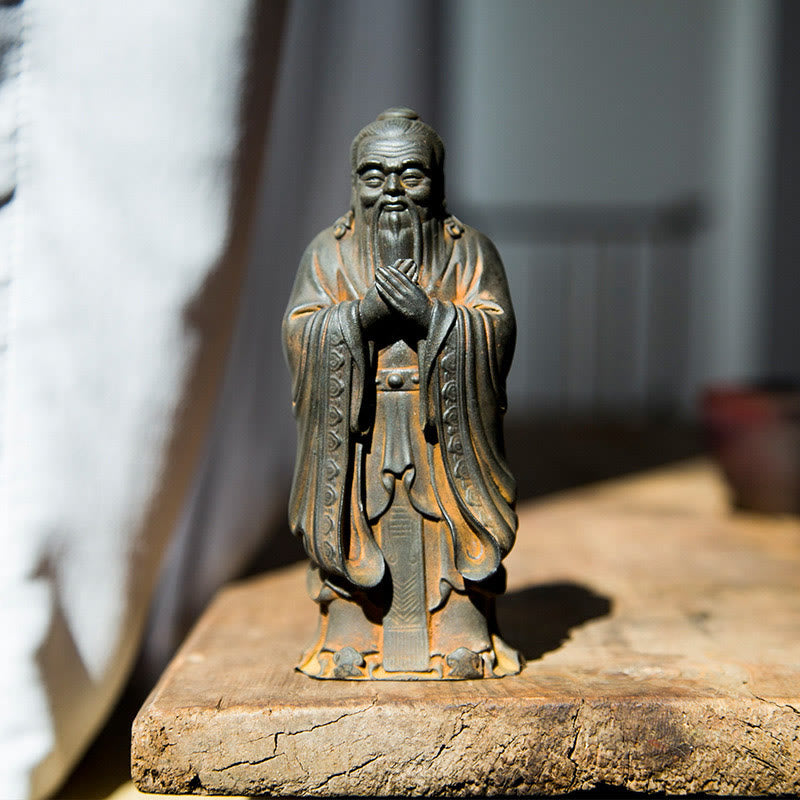 Buddha Stones , handgefertigt, Konfuzius, Eisenpulver, Rostguss, Kunstharz, Statue, Heimdekoration - Rostfarbene Ausführung, 14 x 4,5 cm - image 0