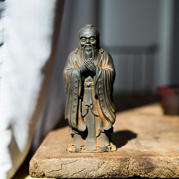 Buddha Stones , handgefertigt, Konfuzius, Eisenpulver, Rostguss, Kunstharz, Statue, Heimdekoration - Rostfarbene Ausführung, 14 x 4,5 cm - image 0