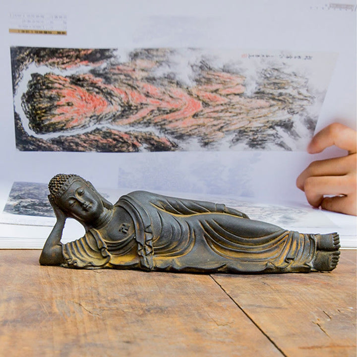 Buddha Stones , liegender Buddha Shakyamuni, Eisenpulver, Rostguss-Harz-Statue, Heimdekoration - image 12