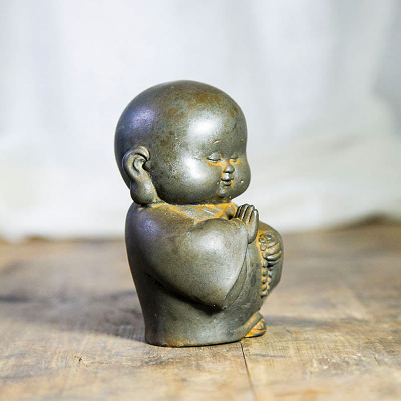 Buddha Stones , handgefertigt, kleiner Mönch, Eisenpulver, Rostguss-Harz, Statue, Heimdekoration - image 2