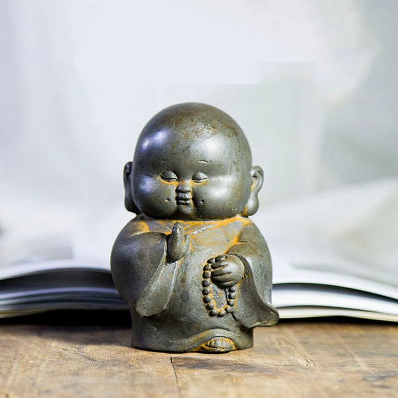 Buddha Stones , handgefertigt, kleiner Mönch, Eisenpulver, Rostguss-Harz, Statue, Heimdekoration - image 1
