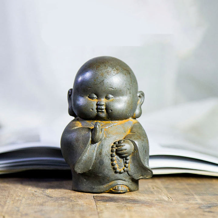 Buddha Stones , handgefertigt, kleiner Mönch, Eisenpulver, Rostguss-Harz, Statue, Heimdekoration - image 1