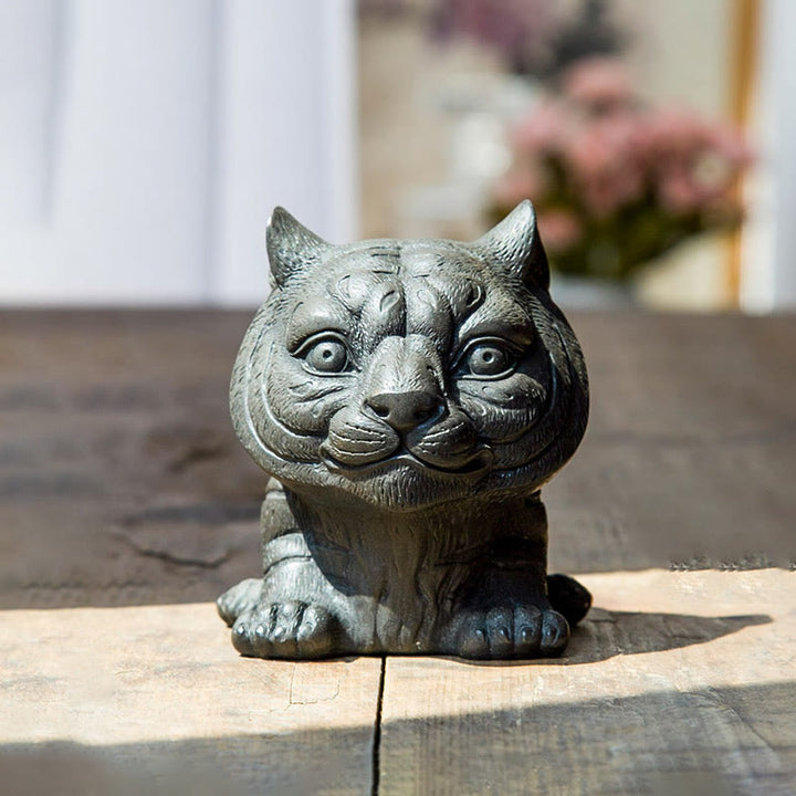 Buddha Stones , handgefertigt, klein, schöne Tiger-Statue aus Eisenpulver und Rost, Kunstharz, Heimdekoration - Polierte Version 9*8*10cm - image 7
