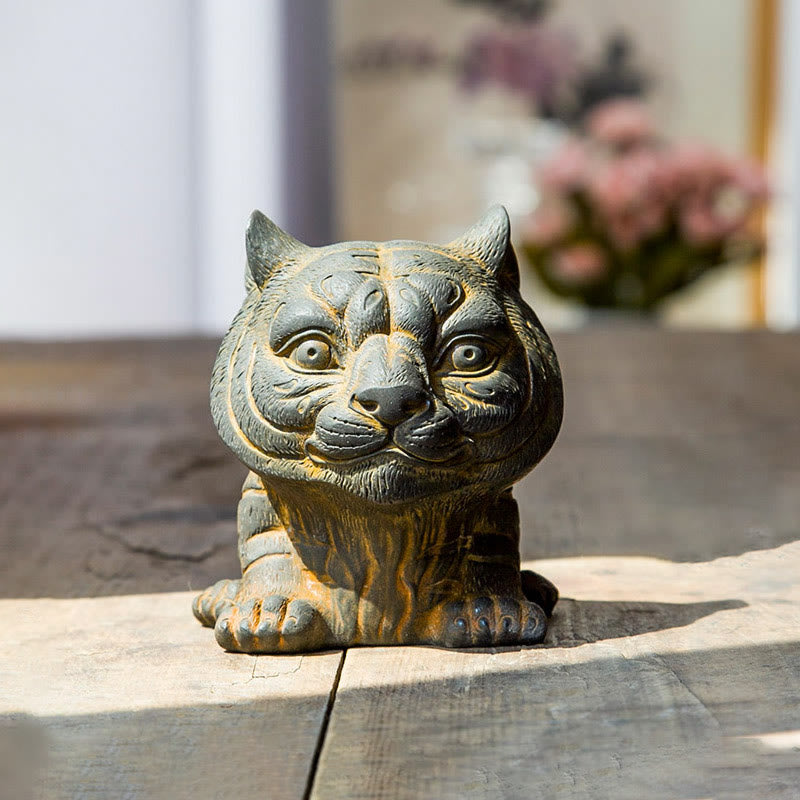 Buddha Stones , handgefertigt, klein, schöne Tiger-Statue aus Eisenpulver und Rost, Kunstharz, Heimdekoration - Rostfarbene Version 9*8*10cm - image 0