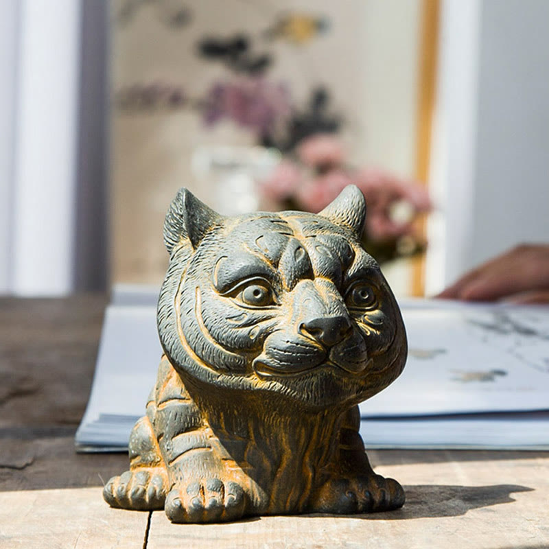 Buddha Stones , handgefertigt, klein, schöne Tiger-Statue aus Eisenpulver und Rost, Kunstharz, Heimdekoration