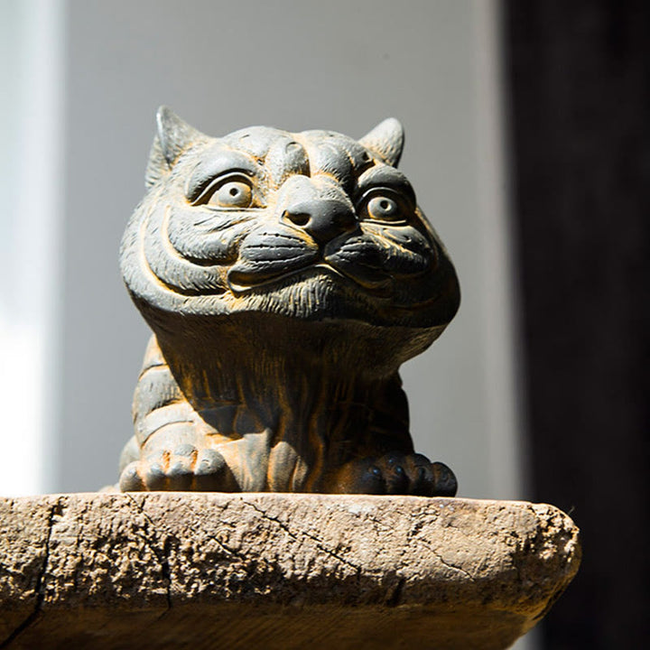 Buddha Stones , handgefertigt, klein, schöne Tiger-Statue aus Eisenpulver und Rost, Kunstharz, Heimdekoration