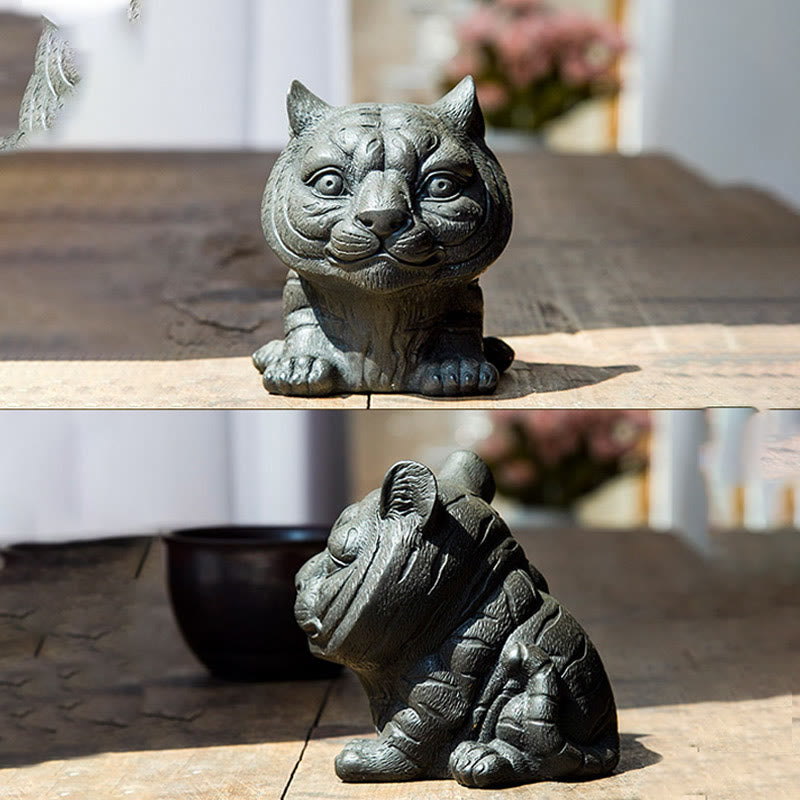 Buddha Stones , handgefertigt, klein, schöne Tiger-Statue aus Eisenpulver und Rost, Kunstharz, Heimdekoration