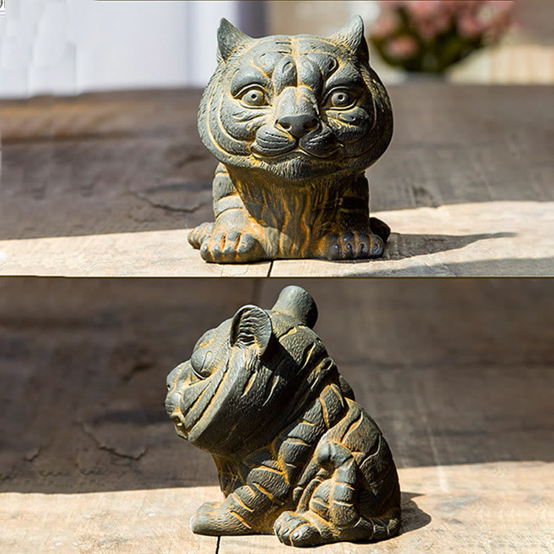 Buddha Stones , handgefertigt, klein, schöne Tiger-Statue aus Eisenpulver und Rost, Kunstharz, Heimdekoration - image 5