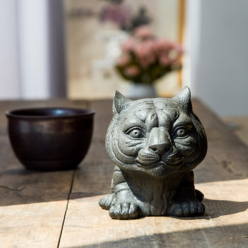 Buddha Stones , handgefertigt, klein, schöne Tiger-Statue aus Eisenpulver und Rost, Kunstharz, Heimdekoration