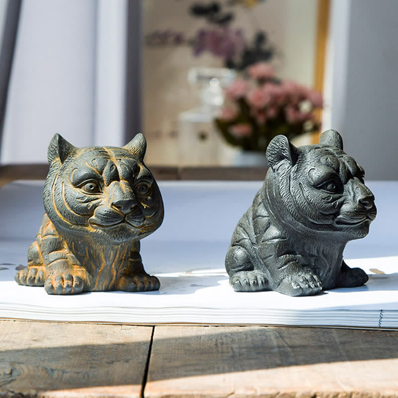 Buddha Stones , handgefertigt, klein, schöne Tiger-Statue aus Eisenpulver und Rost, Kunstharz, Heimdekoration