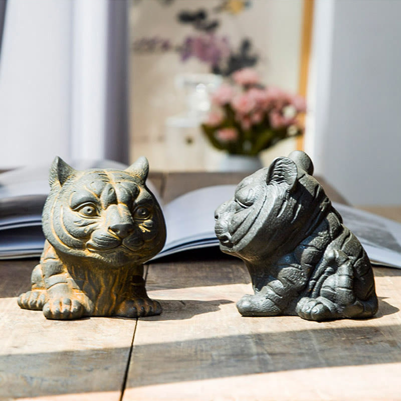 Buddha Stones , handgefertigt, klein, schöne Tiger-Statue aus Eisenpulver und Rost, Kunstharz, Heimdekoration