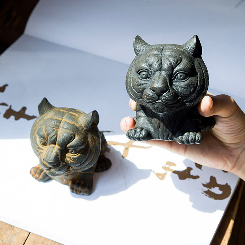 Buddha Stones , handgefertigt, klein, schöne Tiger-Statue aus Eisenpulver und Rost, Kunstharz, Heimdekoration