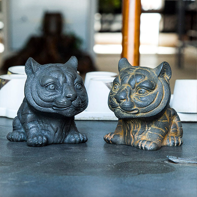 Buddha Stones , handgefertigt, klein, schöne Tiger-Statue aus Eisenpulver und Rost, Kunstharz, Heimdekoration