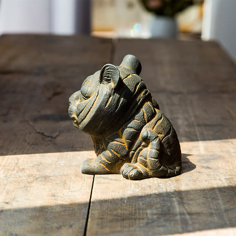 Buddha Stones , handgefertigt, klein, schöne Tiger-Statue aus Eisenpulver und Rost, Kunstharz, Heimdekoration