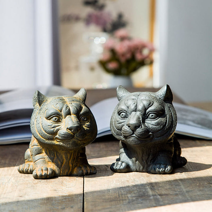 Buddha Stones , handgefertigt, klein, schöne Tiger-Statue aus Eisenpulver und Rost, Kunstharz, Heimdekoration