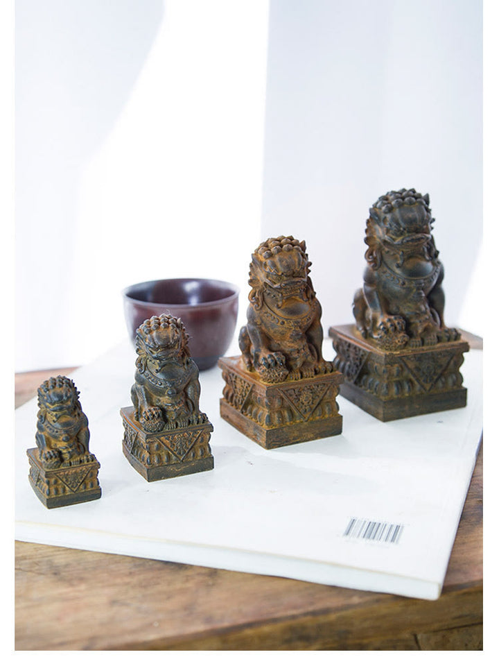 Buddha Stones , handgefertigt, Löwe, Fu Foo Hunde, Eisenpulver, Rostguss, Kunstharz, Statue zur Abwehr des Bösen, Schutz, Heimdekoration