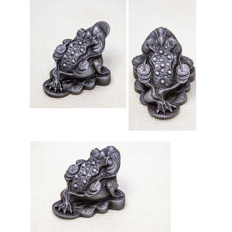 Buddha Stones, handgefertigt, Feng Shui, Frosch, Kröte, Kupfermünzen, Eisenpulver, Rost, Gussharz, Statue, Heimdekoration