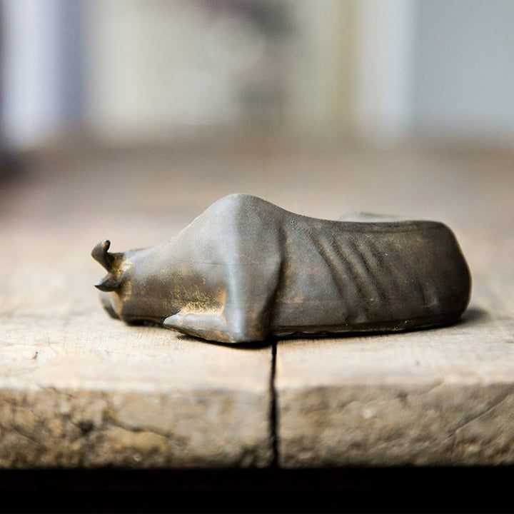 Buddha Stones , handgefertigt, kleiner Wasserbüffel-Bullen, Eisenpulver, Rostguss-Harz, Statue, Heimdekoration