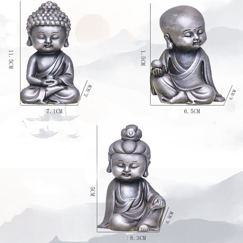 Buddha Stones, handgefertigt, Ksitigarbha, Kwan, Yin, Guanyin, Avalokitesvara, Tathagata, Eisenpulver, Rost, Gussharz, Statue, Heimdekoration