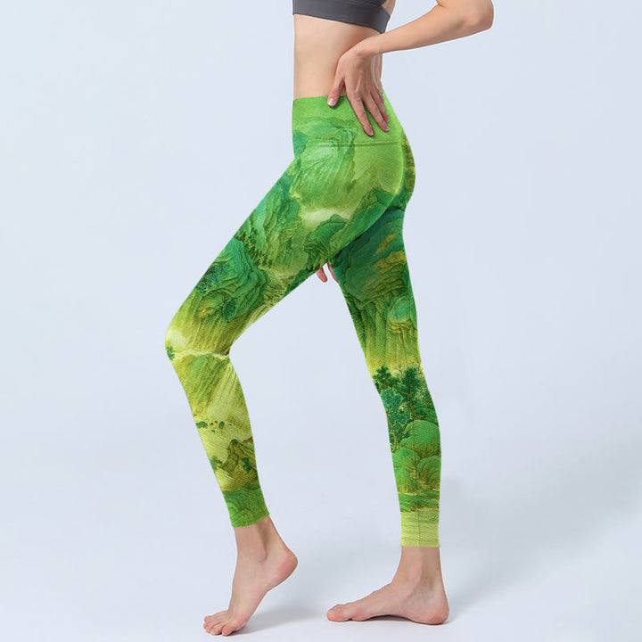 Buddha Stones Mountain River Lanscape Print Gym Leggings Damen Yogahose