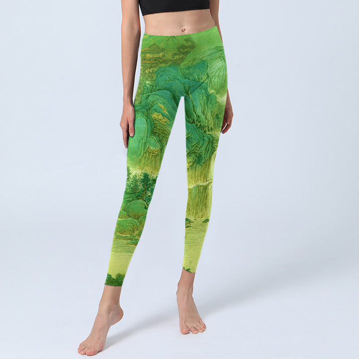 Buddha Stones Mountain River Lanscape Print Gym Leggings Damen Yogahose