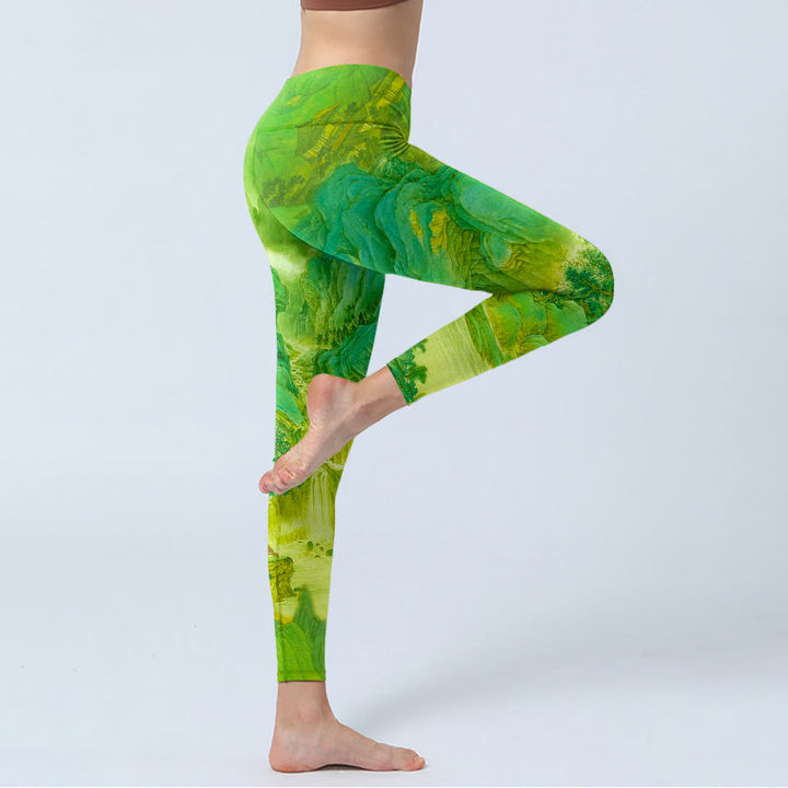 Buddha Stones Mountain River Lanscape Print Gym Leggings Damen Yogahose