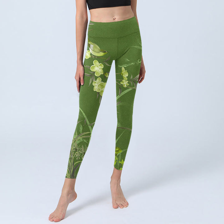 Buddha Stones Elster Blumen Zweige Print Gym Leggings Damen Yogahose - image 6