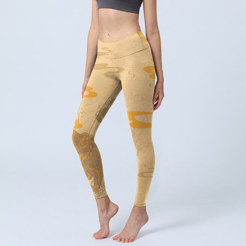 Buddha Stones PiXiu Wolken Muster Gym Leggings Damen Yogahose - Goldrute - US18， UK/AU22，EU50 (4XL) - image 1