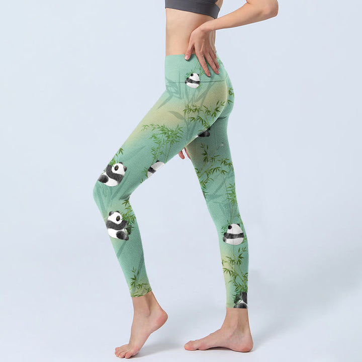 Buddha Stones Bambus Panda Print Gym Leggings Damen Yogahose