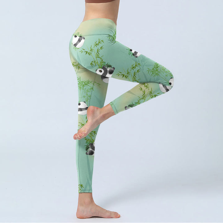 Buddha Stones Bambus Panda Print Gym Leggings Damen Yogahose