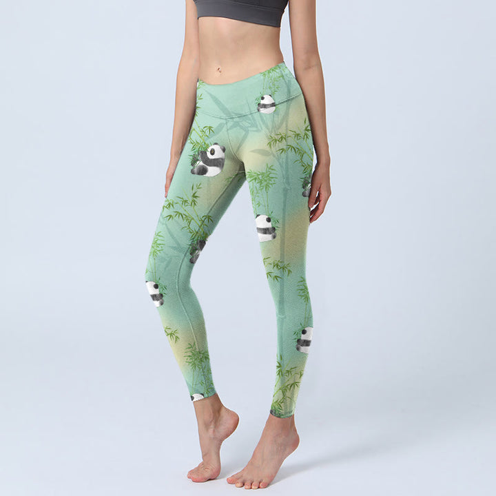 Buddha Stones Bambus Panda Print Gym Leggings Damen Yogahose