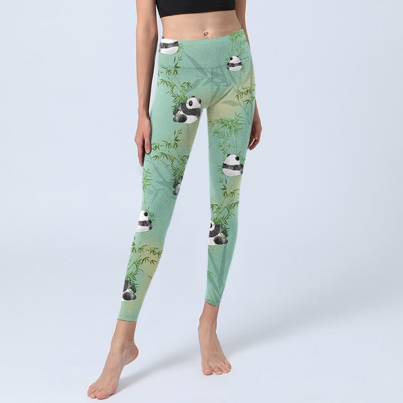 Buddha Stones Bambus Panda Print Gym Leggings Damen Yogahose