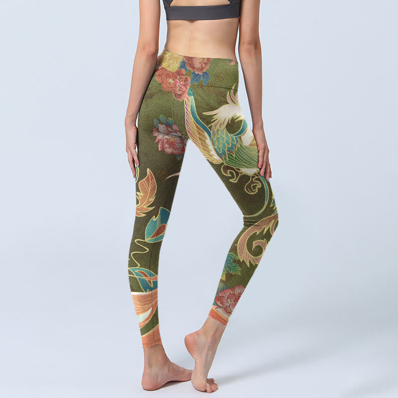 Buddha Stones Leuchtende Phoenix Blumen Druck Gym Leggings Frauen Yoga Hosen