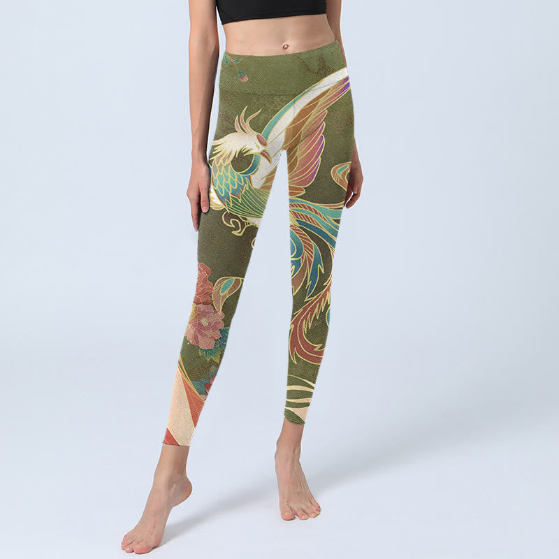 Buddha Stones Leuchtende Phoenix Blumen Druck Gym Leggings Frauen Yoga Hosen