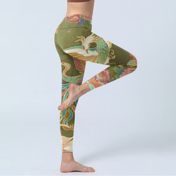 Buddha Stones Leuchtende Phoenix Blumen Druck Gym Leggings Frauen Yoga Hosen