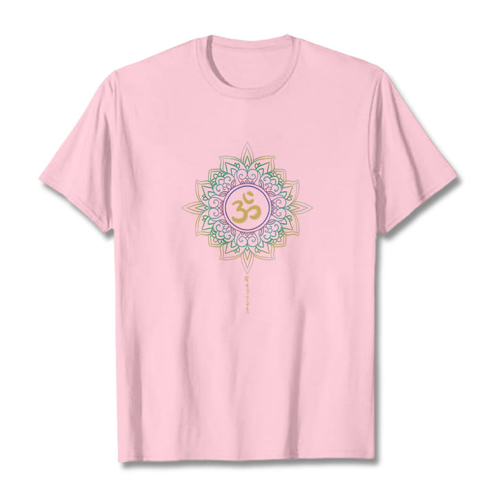 Buddha Stones OM Gelb Grün Farbverlauf Lotus Baumwolle T-Shirt - Hellrosa - 2XL - image 18