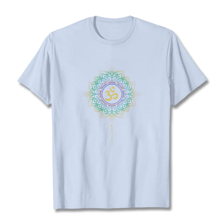 Buddha Stones OM Gelb Grün Farbverlauf Lotus Baumwolle T-Shirt - Hellcyan - 2XL - image 7