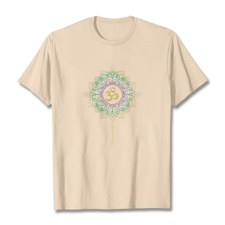 Buddha Stones OM Gelb Grün Farbverlauf Lotus Baumwolle T-Shirt - Biskuit - 2XL - image 8