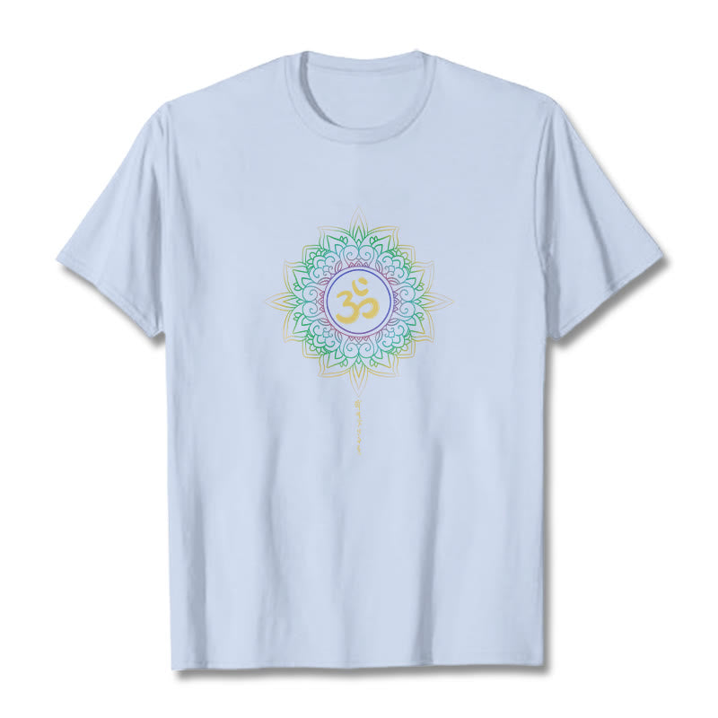 Buddha Stones OM Gelb Grün Farbverlauf Lotus Baumwolle T-Shirt