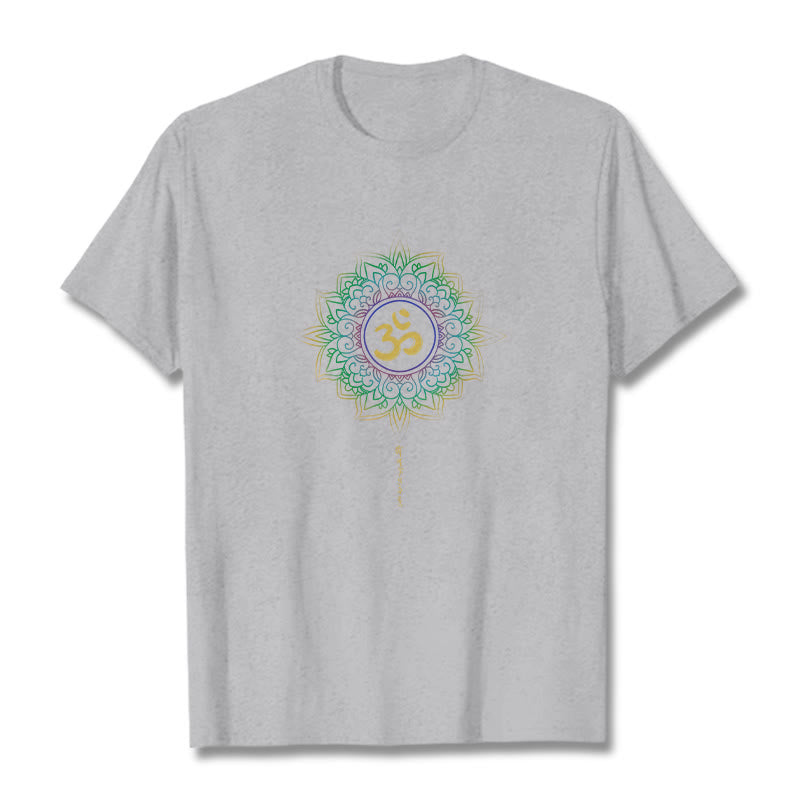 Buddha Stones OM Gelb Grün Farbverlauf Lotus Baumwolle T-Shirt - Hellgrau - 2XL - image 17
