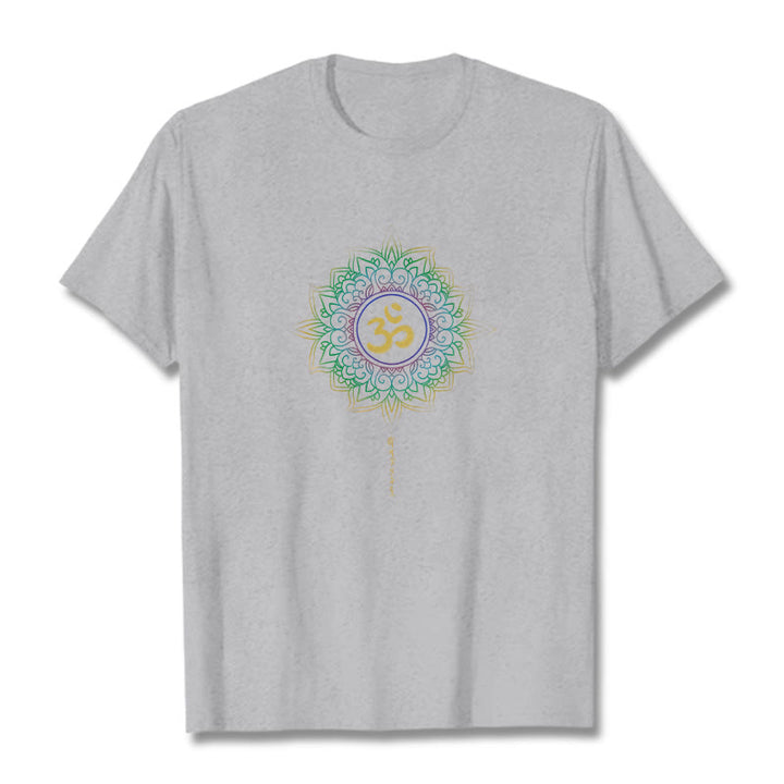 Buddha Stones OM Gelb Grün Farbverlauf Lotus Baumwolle T-Shirt - Hellgrau - 2XL - image 17