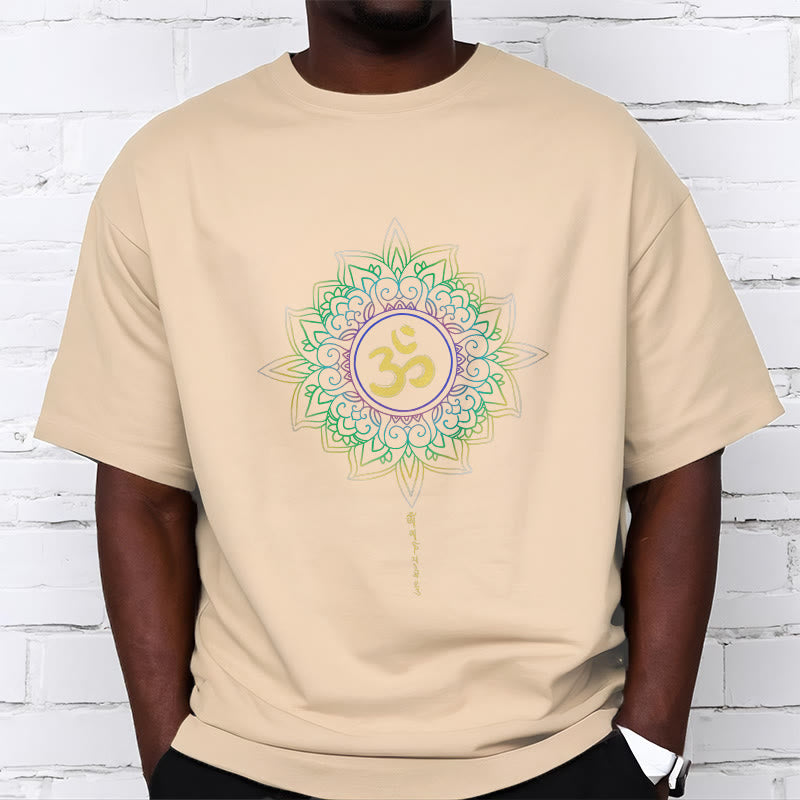 Buddha Stones OM Gelb Grün Farbverlauf Lotus Baumwolle T-Shirt