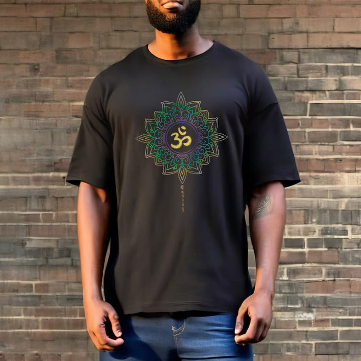 Buddha Stones OM Gelb Grün Farbverlauf Lotus Baumwolle T-Shirt - image 5