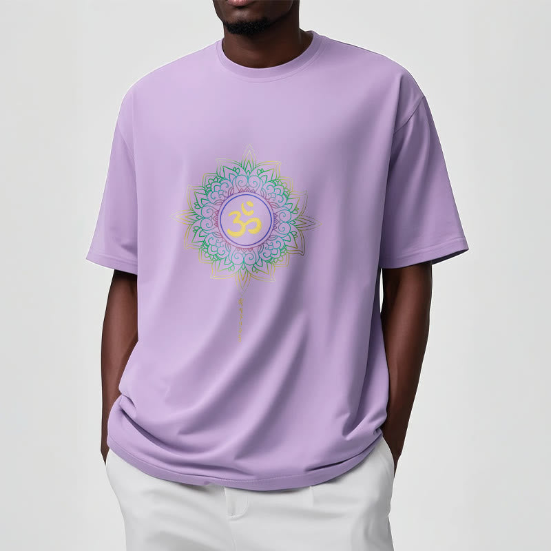 Buddha Stones OM Gelb Grün Farbverlauf Lotus Baumwolle T-Shirt