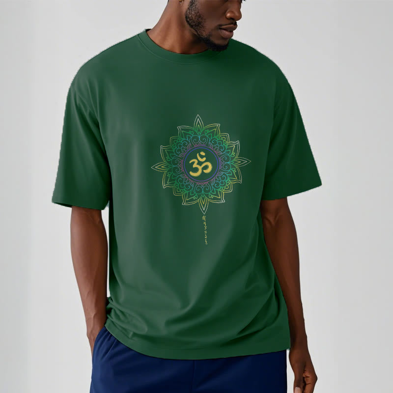 Buddha Stones OM Gelb Grün Farbverlauf Lotus Baumwolle T-Shirt