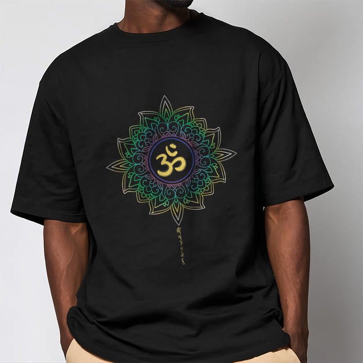 Buddha Stones OM Gelb Grün Farbverlauf Lotus Baumwolle T-Shirt - image 4