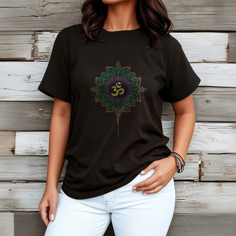 Buddha Stones OM Gelb Grün Farbverlauf Lotus Baumwolle T-Shirt